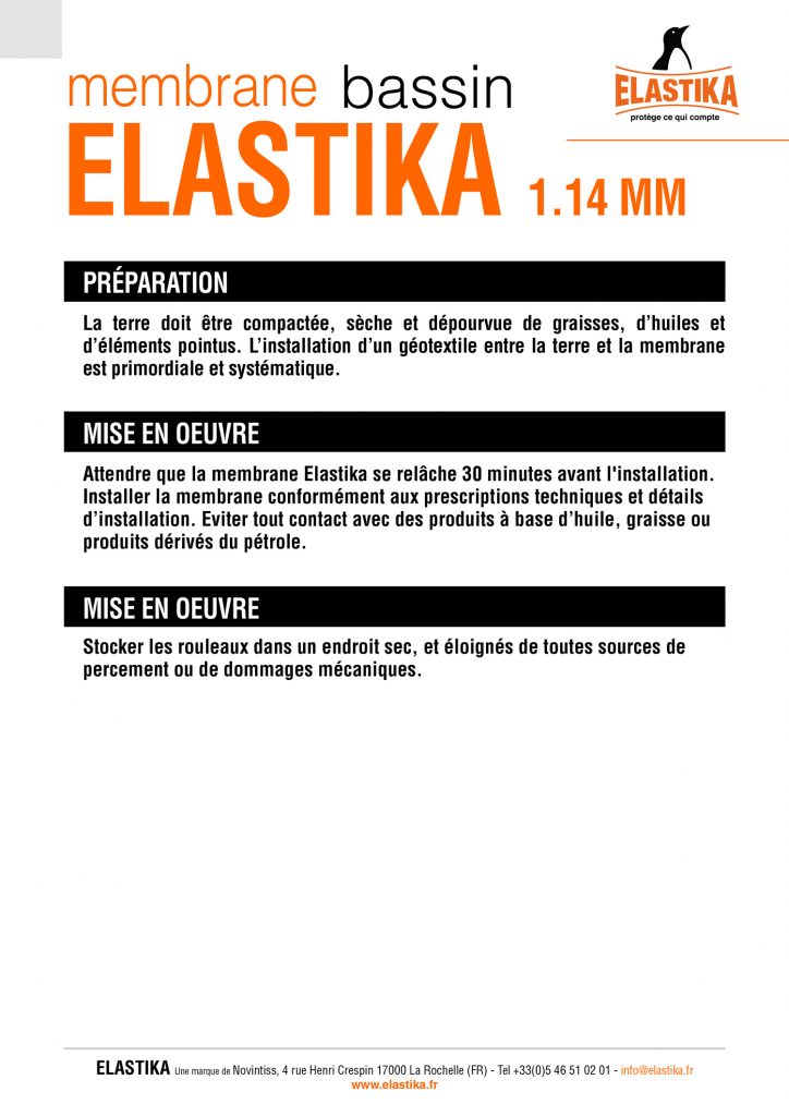 Retrouvez la fiche technique de la membrane EPDM Elastika Bassin 1.14mm garantie 30 ans.