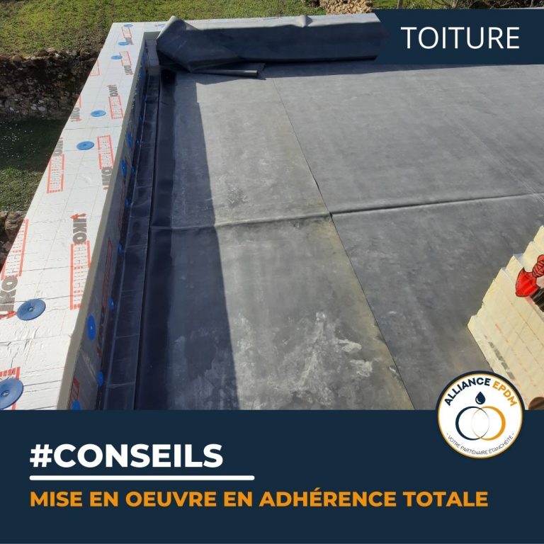 Mise en œuvre en adhérence totale : membrane EPDM Toiture, bande périmétrique, Bonding Adhésive, HP 250 primer.